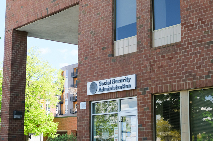 Closeup of a Social Security Administration office.